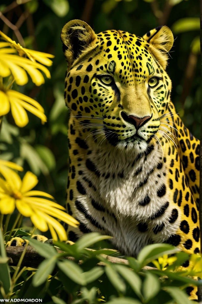 Leopardo rugiendo copa triunfo fondo verde amarillo verde