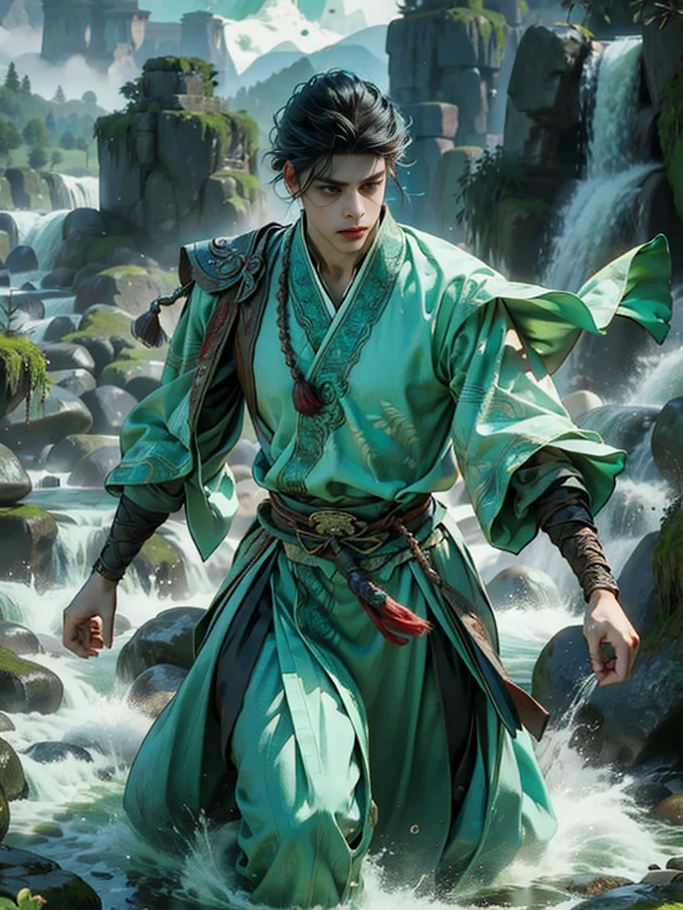 Yichen, the handsome man from Danzhongyuan
In the midst of an ancient village surrounded by mountains, Yichen, a sixteen-year-old man stood towering by the stream. The clear water reflected his face as magnificent as a painting, his complexion was smooth, his black eyes were shining sharply, his long black hair was tied. Gather it with a bright red bow.
He wore a light blue antique Chinese dress, made of light texture, fluttering in the wind, the long, ankle-length hem, on the waist adorned with an emerald jade belt. Some of his hair released a flute and mingled with a thin veil embellished with gold floral motifs.
Yichen stood still, staring at the vast sky, speechless. The atmosphere around him was full of peace and quiet. The sound of birds singing in the forest, the sound of water flowing from the stream, all were heart-warming melodies of nature.
He is like a dream image that has fallen out of the past, his magnificent face, combined with a vintage Chinese dress, makes him look even more seductive. The breeze blows through the waving of the hem and sheer fabric, revealing his symmetrical physique.
Yichen, a man full of secrets, a face as beautiful as a goddess, but his glint is obscured by sadness. What will his story be next?
elaboration
Her black hair was long, tied up in a bright red bow.
The eyes are completely black, with a sharp glow.
Whiteness of the skin
Light Blue Antique Chinese Dress
Lightweight fabric, swaying in the wind
Emerald Green Jade Belt
Thin airy fabric is decorated with a golden floral pattern.
Elegant posture. Basics
Mourning Glitter Mysterious
atmospheric
Ancient village
streams
Fattening the mountain
woodland
Wide sky
Fresh air
Quiet
undisturbed
temperament
picturesque
undercover
grieved
graceful
dignified
