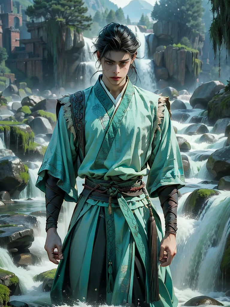 Yichen, the handsome man from Danzhongyuan
In the midst of an ancient village surrounded by mountains, Yichen, a sixteen-year-old man stood towering by the stream. The clear water reflected his face as magnificent as a painting, his complexion was smooth, his black eyes were shining sharply, his long black hair was tied. Gather it with a bright red bow.
He wore a light blue antique Chinese dress, made of light texture, fluttering in the wind, the long, ankle-length hem, on the waist adorned with an emerald jade belt. Some of his hair released a flute and mingled with a thin veil embellished with gold floral motifs.
Yichen stood still, staring at the vast sky, speechless. The atmosphere around him was full of peace and quiet. The sound of birds singing in the forest, the sound of water flowing from the stream, all were heart-warming melodies of nature.
He is like a dream image that has fallen out of the past, his magnificent face, combined with a vintage Chinese dress, makes him look even more seductive. The breeze blows through the waving of the hem and sheer fabric, revealing his symmetrical physique.
Yichen, a man full of secrets, a face as beautiful as a goddess, but his glint is obscured by sadness. What will his story be next?
elaboration
Her black hair was long, tied up in a bright red bow.
The eyes are completely black, with a sharp glow.
Whiteness of the skin
Light Blue Antique Chinese Dress
Lightweight fabric, swaying in the wind
Emerald Green Jade Belt
Thin airy fabric is decorated with a golden floral pattern.
Elegant posture. Basics
Mourning Glitter Mysterious
atmospheric
Ancient village
streams
Fattening the mountain
woodland
Wide sky
Fresh air
Quiet
undisturbed
temperament
picturesque
undercover
grieved
graceful
dignified