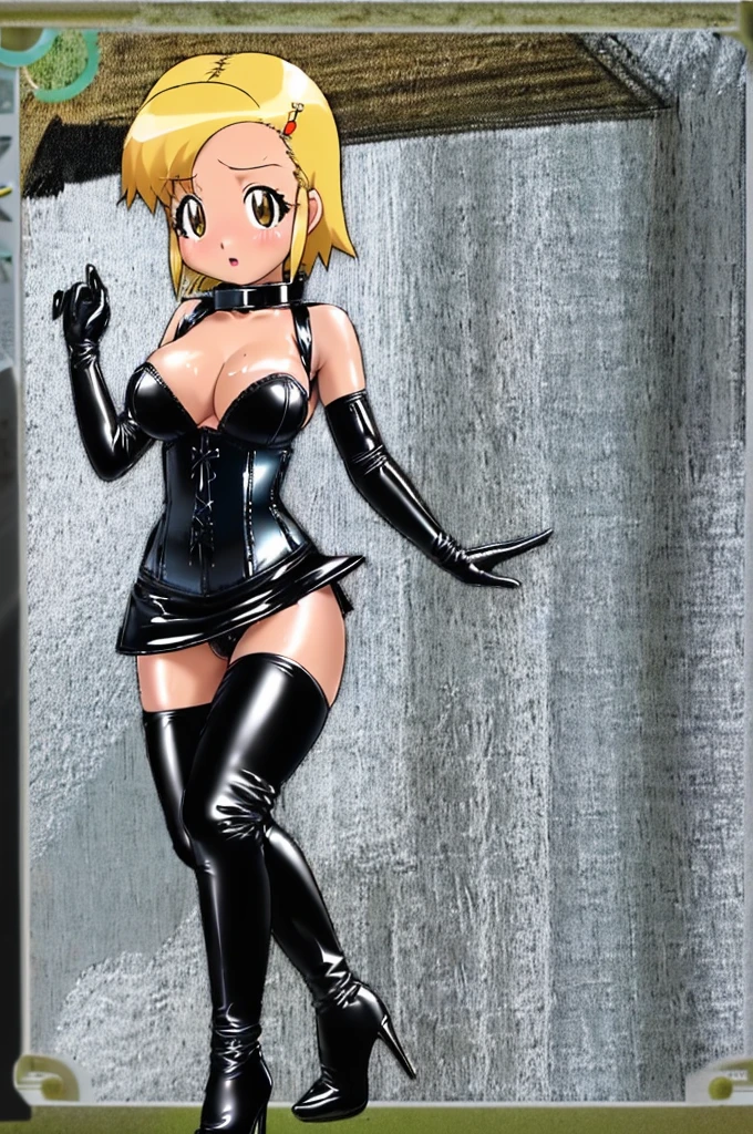 In a school classroom in the middle of the day、A classroom with many desks and chairs、(((chibi)))、(((Lori)))、(((low length)))、(((Child body type)))、BDSM、Queen、mistress、(((One girl)))、solo、(((Black latex elbow gloves:1.4 )))、(((Black latex corset dress:1.4)))、(((The corset dress is decorated with beautiful lace.)))、(((Corset dress with shoulder straps)))、(((黒いラテックスのタイトなミニskirt:1.4)))、(((Black Thigh Boots)))、(((Black fishnet stockings:1.2 )))、(((Stiletto heels:1.4)))、(((Black latex panties)))、(((Black latex bra)))、(((Black leather collar)))、(((Sexy pose:1.4 )))、Wide-open legs:1.2、(((Erotic)))、(((Cowboy Shot)))、(((Sexy pose)))、Spread your legs、(((erotic)))、(((Cowboy Shot)))、Professional photos of Angolmore, One girl,alone,View your viewers,skirt,Red hair ornament,tie,socks,Hair Clip,Sweater vest,Detailed skin, Big eyes,Detailed eyes、Detailed face, Light blonde,Brown eyes、Brown Skin、Sunburned skin、Volumetric Light, High resolution, masterpiece, Highest quality、Frowning、Cold Stare、Contempt、blush