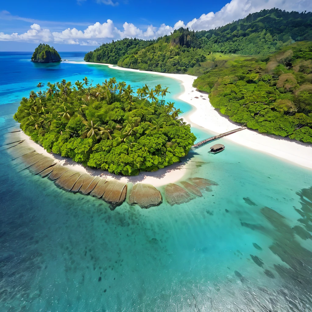 arafed island in the middle of the ocean with a sandy beach, a photo by Luis Miranda, shutterstock, sumatraism, tropical island, island, breathtaking look, an island, beautiful tropical island beach, tropical location, island landscape, beautiful environment, island in the background, island with cave, tropical paradise, island background, vibrant setting, tropical beach paradise