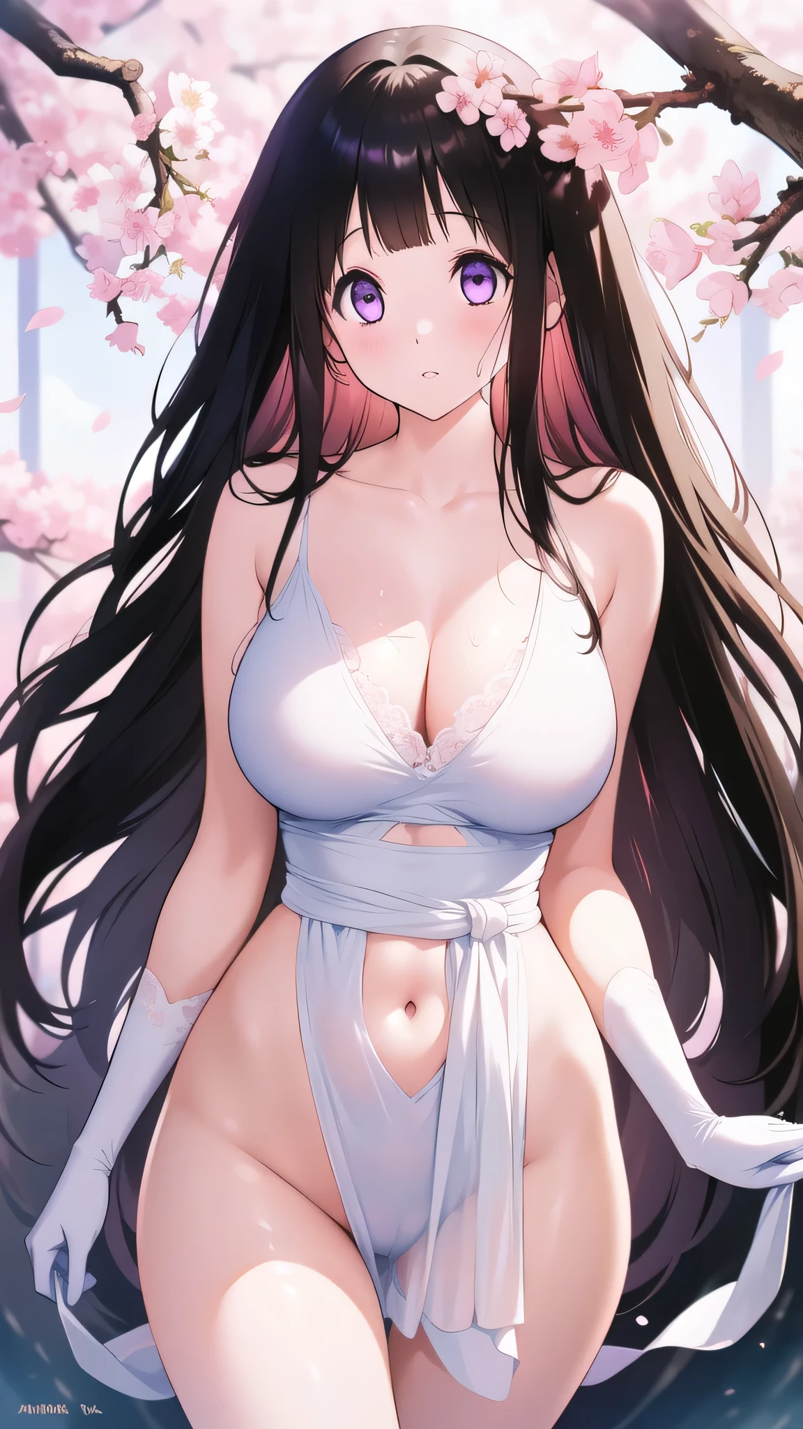 Amazing Chitanda, There is only one beautiful girl,Purple Eyes, Black Hair, Very red face,Very white skin,Glowing skin,Skin as delicate as porcelain,Naturally straight hair, Straight bangs,Extremely refined,Open lips,Long flowing hair,Beautiful Girl, Like a dream,Slim,Slim waist,Soft, (Sensual), (Kawaii), Dream quality,Beautiful big breasts,Showing belly,Show your armpits,Areola,Completely naked,White gloves,Flower decoration,Deep V neckline,Loose neckline,Wide neckline,Walking in school,Place your hands on your inner thighs,Sweaty and sweaty,Next to the cherry blossom trees,Back to,Lean over,Hips,Side body,Gluteal groove,Completely naked buttocks,Bare back,Completely naked back,Light transmission,no pants,pussy juice,Bare shoulders,Bare neck,Exposed collarbone,Exposing breasts,Exposing breasts side,Exposing breasts,Show your waist,Show your buttocks,Show your thighs,Exposing the groin,No pants,extremely shy,Ultra-high resolution, (masterpiece:1.2, best quality), (Delicate and beautiful eyes: 1.2), (Beautiful and delicate face)
