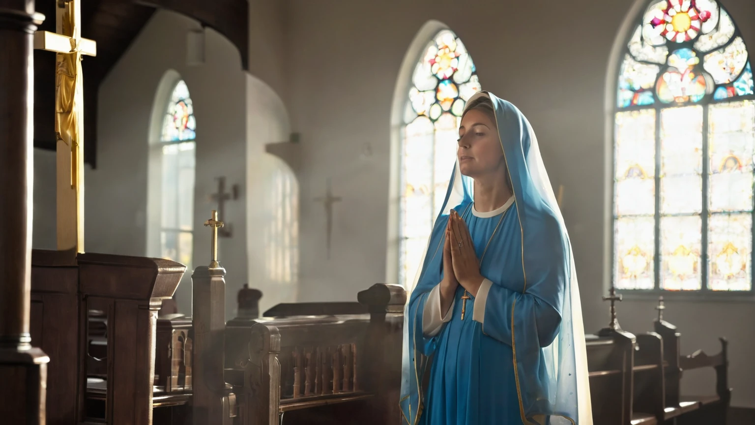 Virgin Mary in church,prayer,There is sunshine by the window