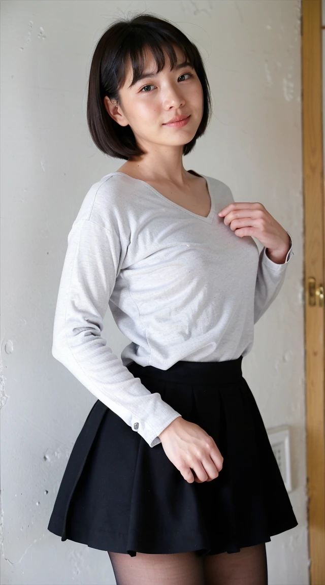 Korean 、Tight shirt、Ribbon tie、Skirt、School、Schoolの階段、Place your arms over your chest for emphasis、Thin and large、8k RAW photos、High resolution、Year:18 、Japanese、Incision、Very large round breasts、Beautifully drawn eyes in every detail、Long eyelashes、Beautiful double eyelids、eye shadow、Eyeliner、Narrow eyes、Elongated eye shape、Three white eyes、Beautiful slim legs、Beautiful and thin thighs、Random Shorthair、Tie your hair behind your head、耳Nipple Ring、Light brown hair、(Wear pantyhose)、Thighs are porn、smile、Open your mouth a little