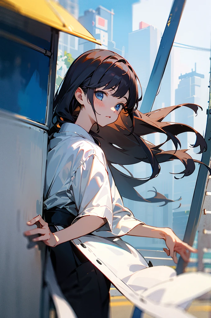 solo、Girls&#39; High School生、(Big Breasts、Big Tits)、(Black Hair、Very Short Hair、Boyish cut)、nsfw、sitting、（Sailor suit summer uniform、Short sleeve、Yellow tie、Navy blue micro mini skirt、Navy Pleated Skirt、White mesh panties、White Short Socks）、Arms folded behind back、Spreading her legs:1.5、(Big Breasts、Big Tits)、Girls&#39; High School、classroom