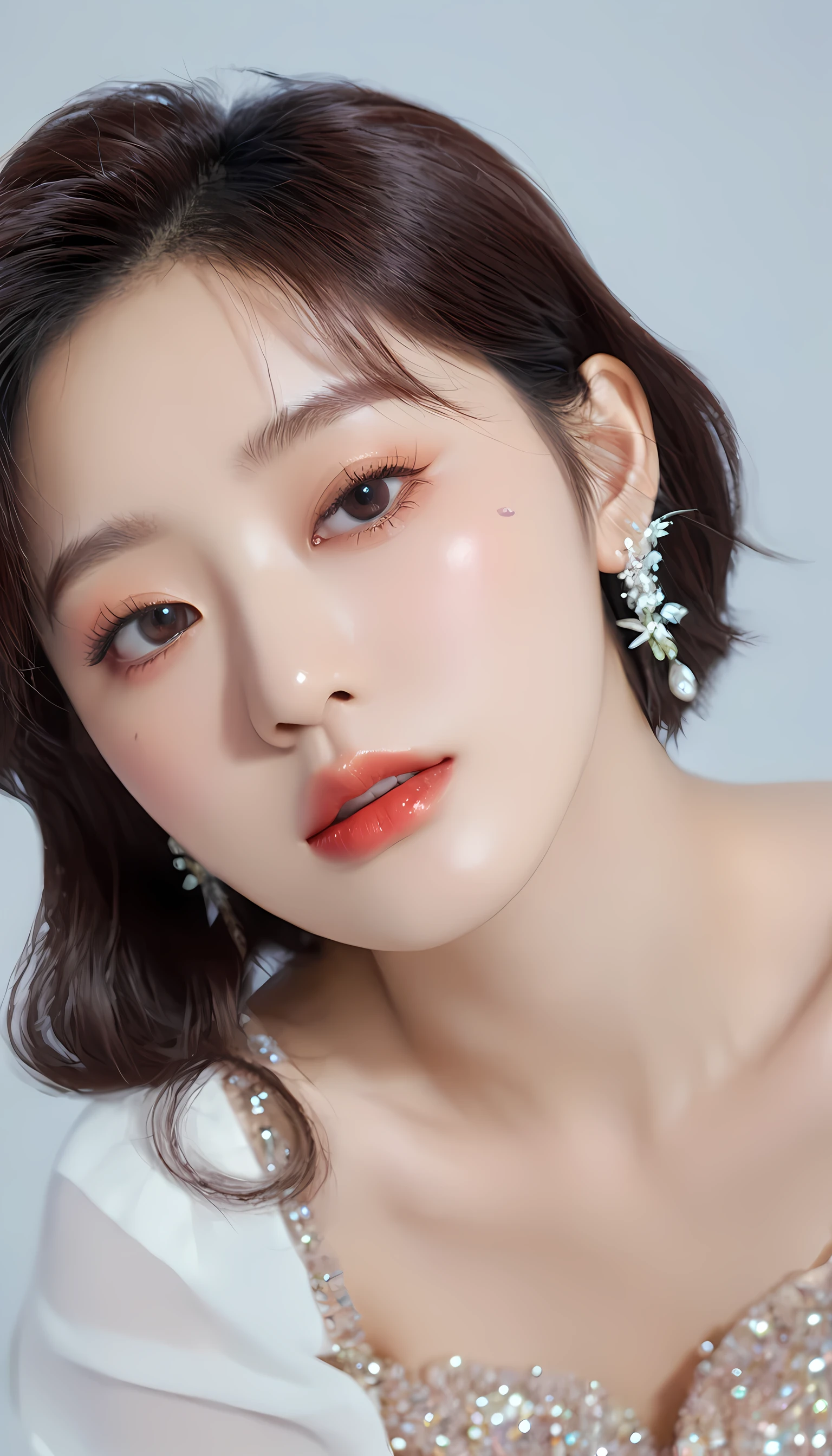 (8K, original photo, Reality:1.25) ,( Lip Gloss, eyelash, Glossy, shiny skin, best quality, Ultra-high resolution, Depth of Field, Chromatic Aberration, Corrosive, Wide-angle light, Natural shadows, Korean Idol)