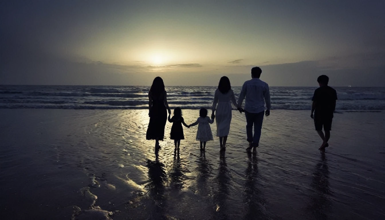 Family photo taken at the beach、Spooky atmosphere