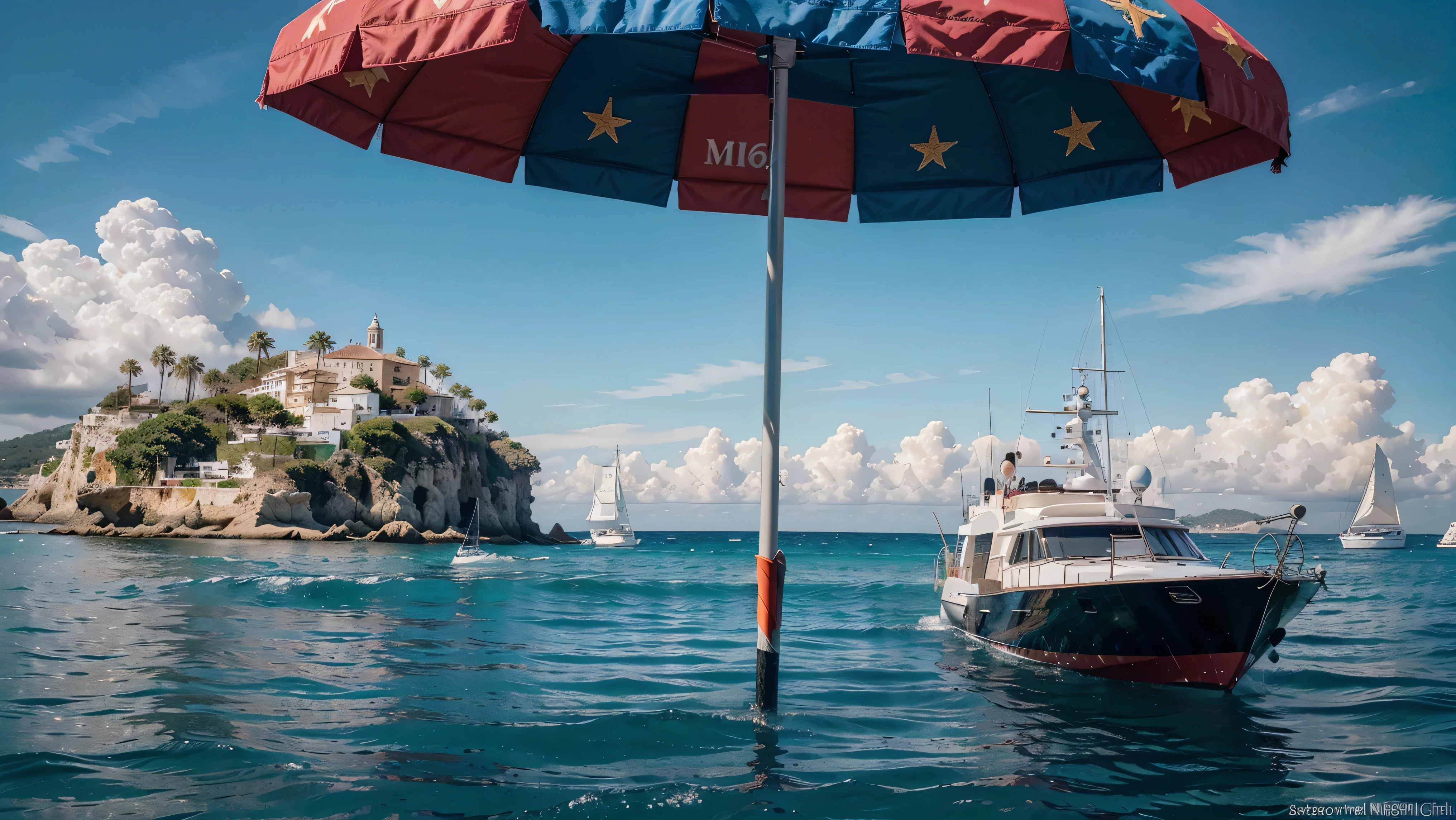 (ultra high definition, hyper-realista, altamente detalhado, alta qualidade, sharp focus, professional lighting, cores vivas, Detalhes intrincados), (praia no fundo de Ibiza Espanha com guarda-sol, water, iates, barcos, arquitetura detalhada, Pessoas, atmosfera vibrante), (melhor qualidade,4K,8K,16K,Most High,Obra de arte:1.2),(realista,photorealista,photo-realista:1.37), (unidade CG extremamente detalhada, 16K wallpaper), 16K UHD, 16K HDR, Fujifilm XT3 sharp focus, professional lighting, cores vivas, Detalhes intrincados, Film grain, Fujifilm XT3 realista painting art, f5.6, Utilize state-of-the-art deep learning models and adjust parameters according to quality metrics, como Similaridade Estrutural (SSIM) and loss of perception to create an image that is indistinguishable from a real image, fotografia de alta qualidade, ajuste fino, (seja criativo),