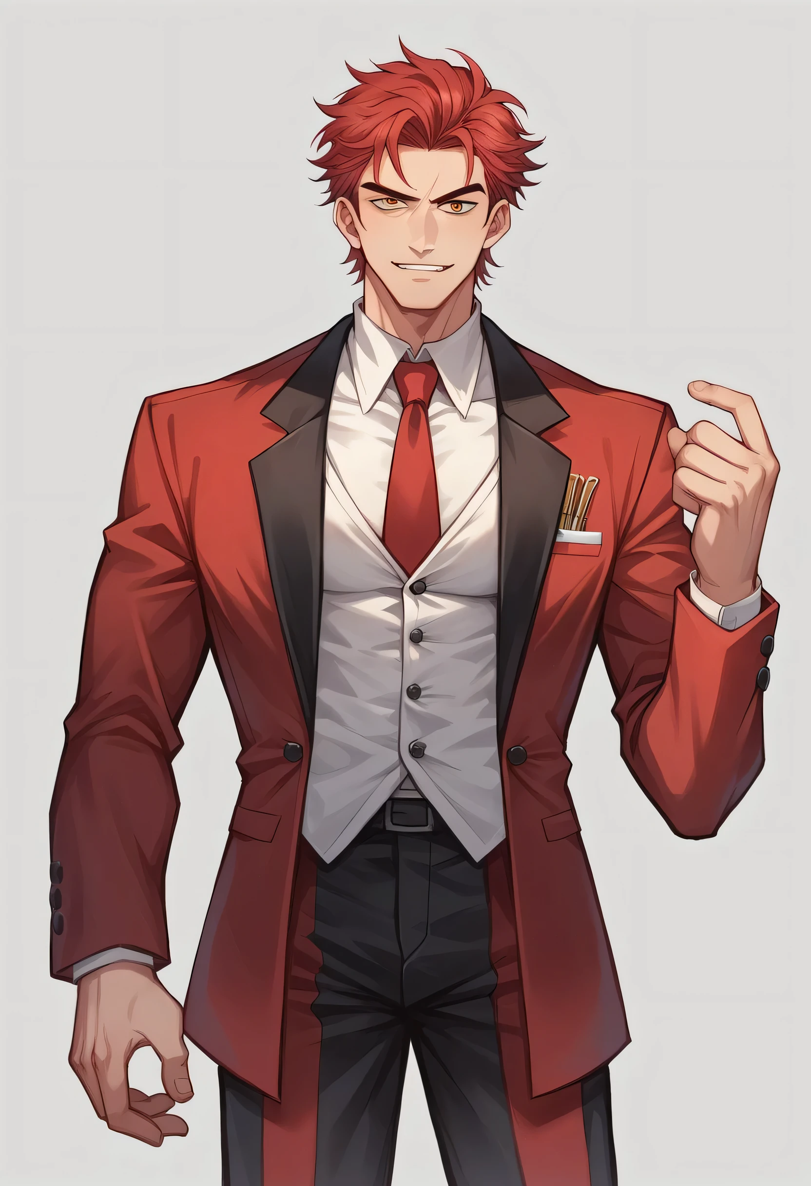 anime man in a suit and tie with a dragon in the background, dragon - inspired suit, by Yang J, human and dragon fusion, handsome japanese demon boy, handsome guy in demon slayer art, epic and classy portrait, trendin on artstation, by Oliver Sin, crimson attire, black and red suit, highly detailed exquisite fanart, handsome male vampire