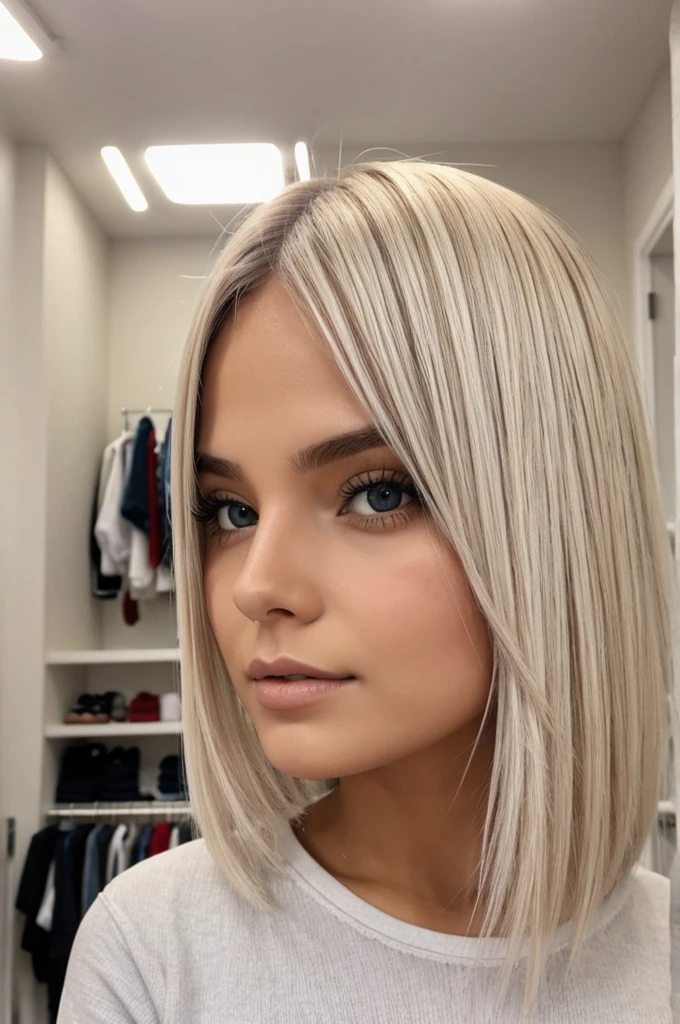 Una chica en ropa interior de cabello blanco y ojos rojos