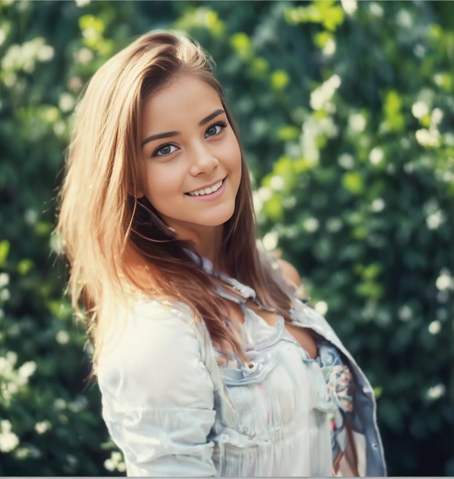 ((1 swedish girl)), (tween model, 25 years old, young)), ethereal beautiful, beautiful grey eyes, sexy smile ((teeth visible:0.9)), ((head slightly tilted to the side but looking flirty into the camera)), short brown hair (shoulders long), fit body, ((big breast)), sexy teasing pose ((looking into the camera)), ((wearing tiny coral pink laced lingerie)), soft light ((David Hamilton style)), full body picture, masterpiece, best quality, photo-realistic, 8k, high resolution, ultra realistic detailed skin, 8k uhd, dslr, soft lighting, high quality, film grain, Fujifilm XT3