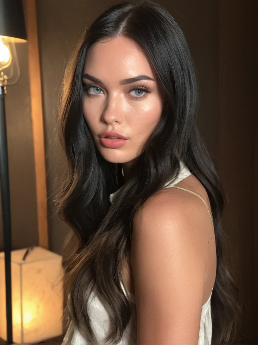 a realistic instagram photo of a [ really beautiful exotic androgynous supermodel 19 year old woman] , with [long, dark hair] , looks like [Megan FOX] and [Adriana Lima], light makeup, looking [innocent, cute, flushed] , [light] skin --ar 9:16 --stylize 750 --v 6