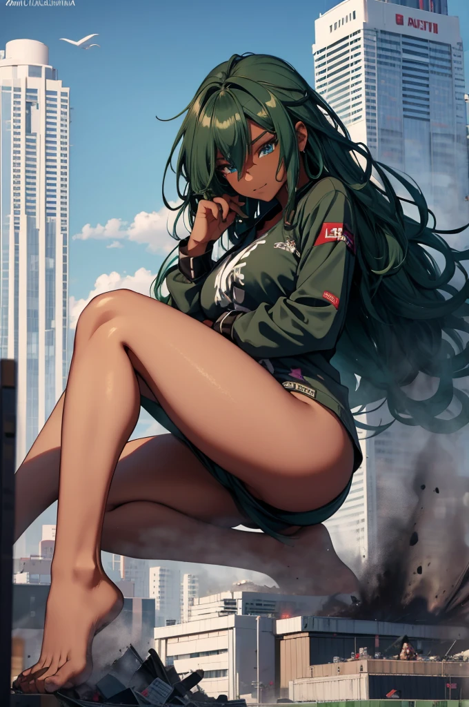 dreadlocks,dark green hair,pajama pantd,pajsm shirt,bedtime attrie, boits,tired,dark skin,dark skinned femslr,blue eyes,GtsGiga,Gtscity,Rampage,giantess art,.mature female,solo,1girl,meduim bosom,muscalr woman,milf,best quality,masterpiece,fuzzy boots,Gtscity,cityscape,full-body