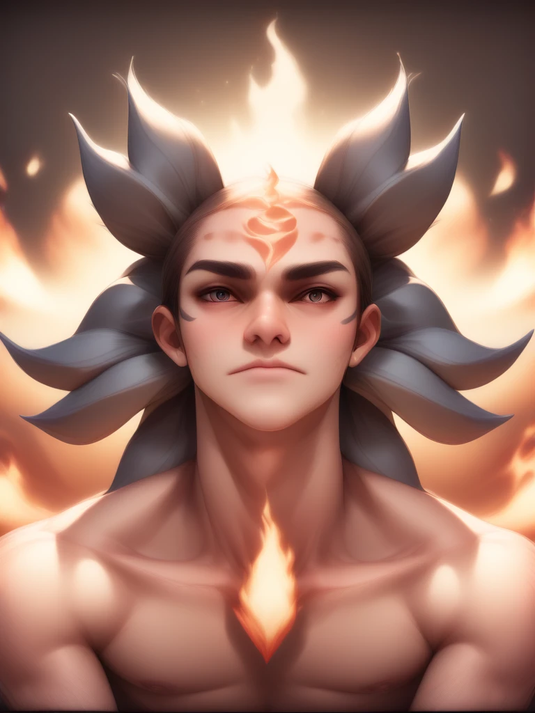 Fraction_9,Fraction_8_up,Fraction_7_up,Fraction_6_up,Fraction_5_Direction_4_up,portrait,Wild,whole body,epic,Gradient background,sit, Six tails,Fire background