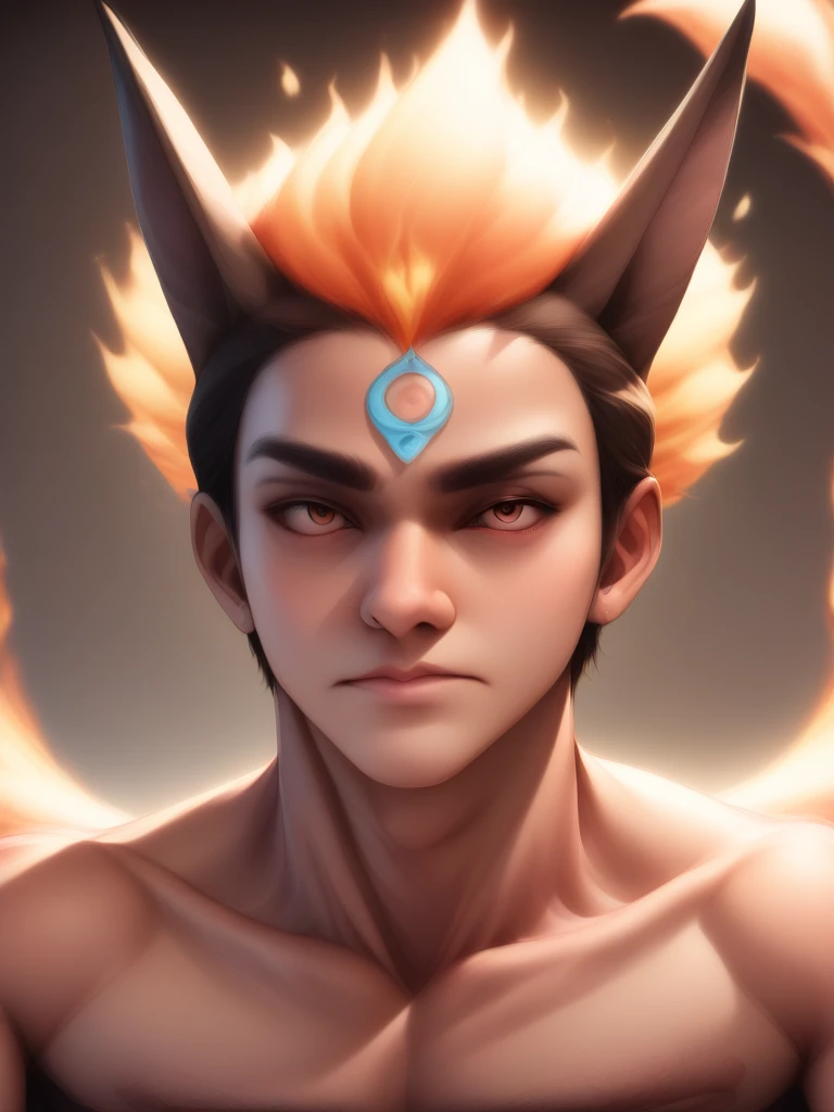 Fraction_9,Fraction_8_up,Fraction_7_up,Fraction_6_up,Fraction_5_Direction_4_up,portrait,Wild,whole body,epic,Gradient background,sit, Six tails,Fire background
