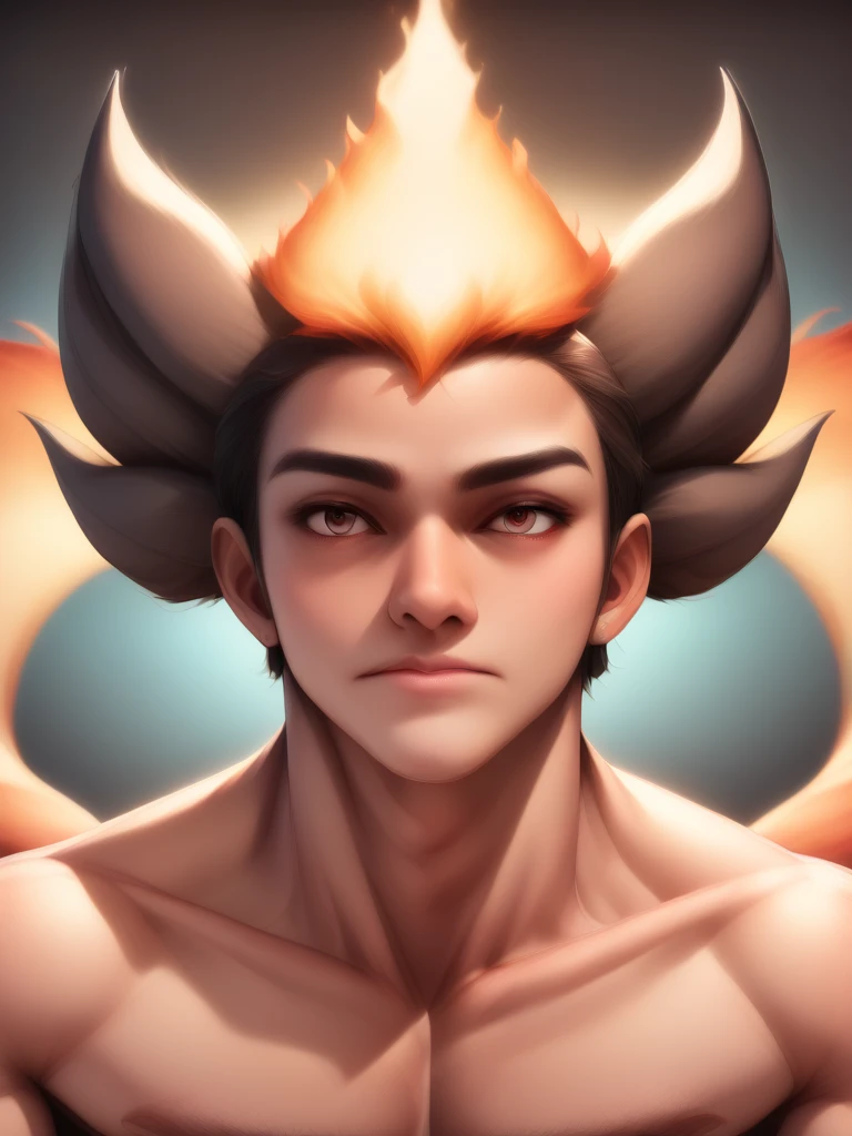 Fraction_9,Fraction_8_up,Fraction_7_up,Fraction_6_up,Fraction_5_Direction_4_up,portrait,Wild,whole body,epic,Gradient background,sit, Six tails,Fire background