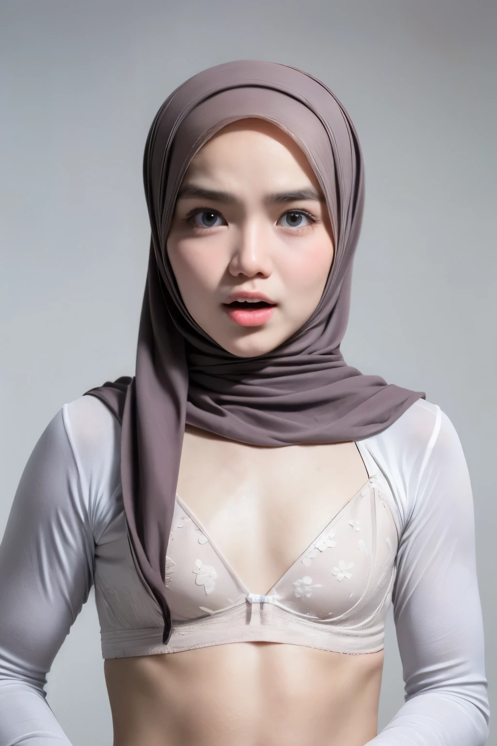 ((chapped lips)), ((my very angry face)), ((open mouth)), Bodybuilder Naked, (((HIJAB MALAY GIRL))), masutepiece, High quality, UHD 32K, Realistic face, Realistic skin feeling , A Japanese Lady, , , Very cute and baby-like face, (((FLAT CHEST))), (MATRIX WORLD), ((look In front at the camera and SADNESS)), ((())), (((CUTE GIRL))), ((WHITE FLUORESCENT LIPS)), ((wering lingerie Bra Floral Pattern)) little Bodybuilder, ((flat chest:1.8))