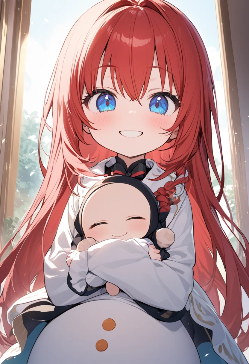 A tall baby of 1.90 cm with red hair, blue eyes like the sky and very beautiful with a cocky smile