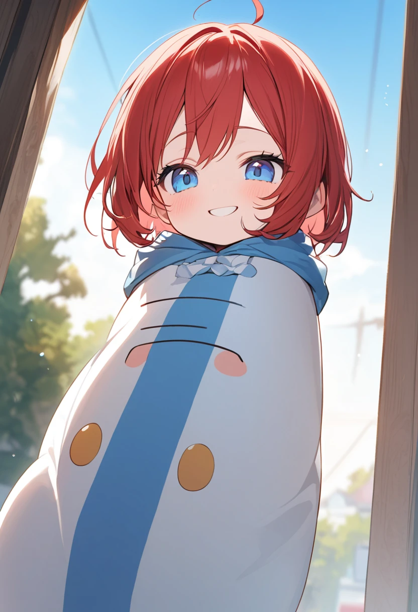 A tall baby  of 1.90 cm with red hair, blue eyes like the sky and very beautiful with a cocky smile 