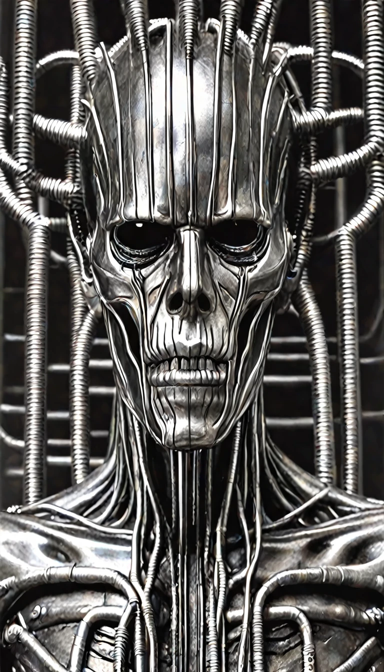 Nine Inch Nails, exaggerated hardware, industrial vibe, H.R. Giger, (hyperrealistic facial features:1.3)