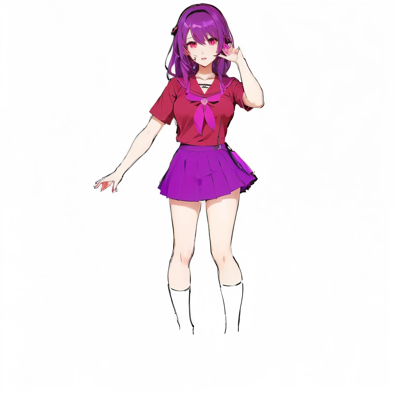anime girl in a purple skirt and red shirt talking on a cell phone, anime vtuber full body model, young anime girl, anime style character, an anime girl, gapmoe yandere, anime character, anime full body illustration, anime moe artstyle, as an anime character, anime pose, flat anime style, yandere. tall, anime girl