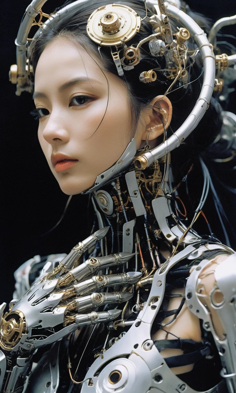 xxmixgirl,1 demon girl mechanical arms detailed face closeup summoning circle cave rituals (art by Yoji Shinkawa Yoshitaka Amano )