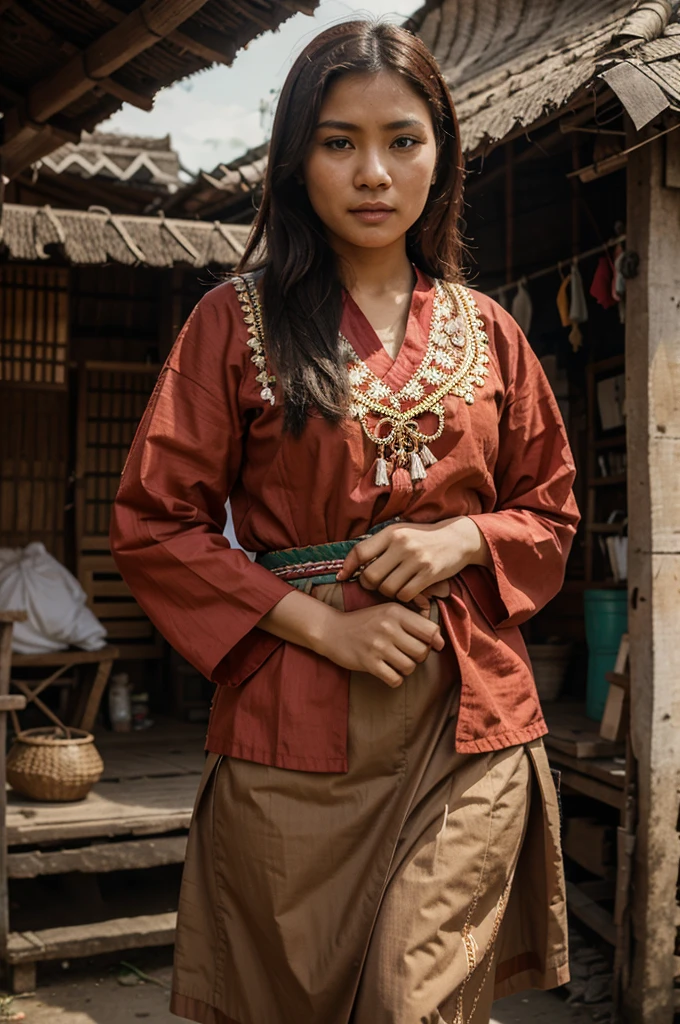 a woman wearing traditional clothes typical of South Sumatra.