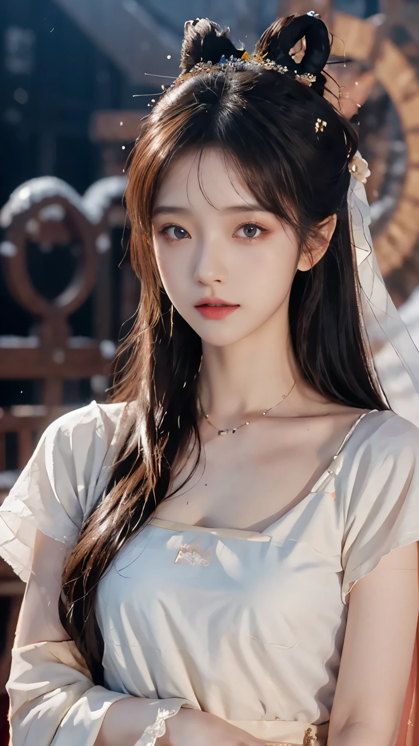 (best quality, 8K, 32K,The details are very clear),Practical, high resolution, 1 Japan female, Solitary, (Lolita clothing),Luxury Clothing,For the audience,(Upper Body,Upper limbs), beautiful eyes, Brown hair, ringed eyes, (external,heavy snow,Thick fur cape,Covered with snow),Snowfield,blue eyes,best qualityのイラスト,Detailed facial features,Ultra HD, High Detail, high quality, high resolution, best quality, 8K, 16K, High Detail, high quality, high quality, Super Detail, Anatomically correct, masterpiece, precise