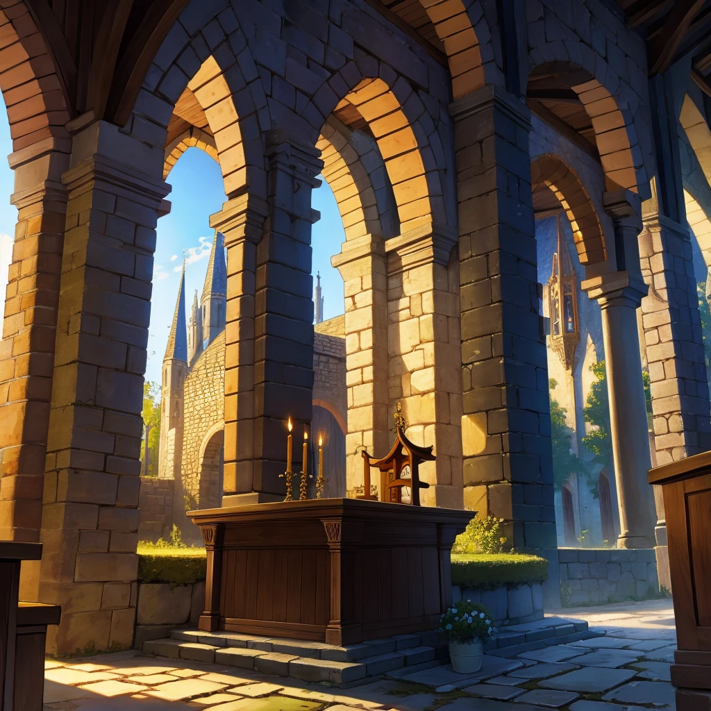 medieval nature building with magical altar 