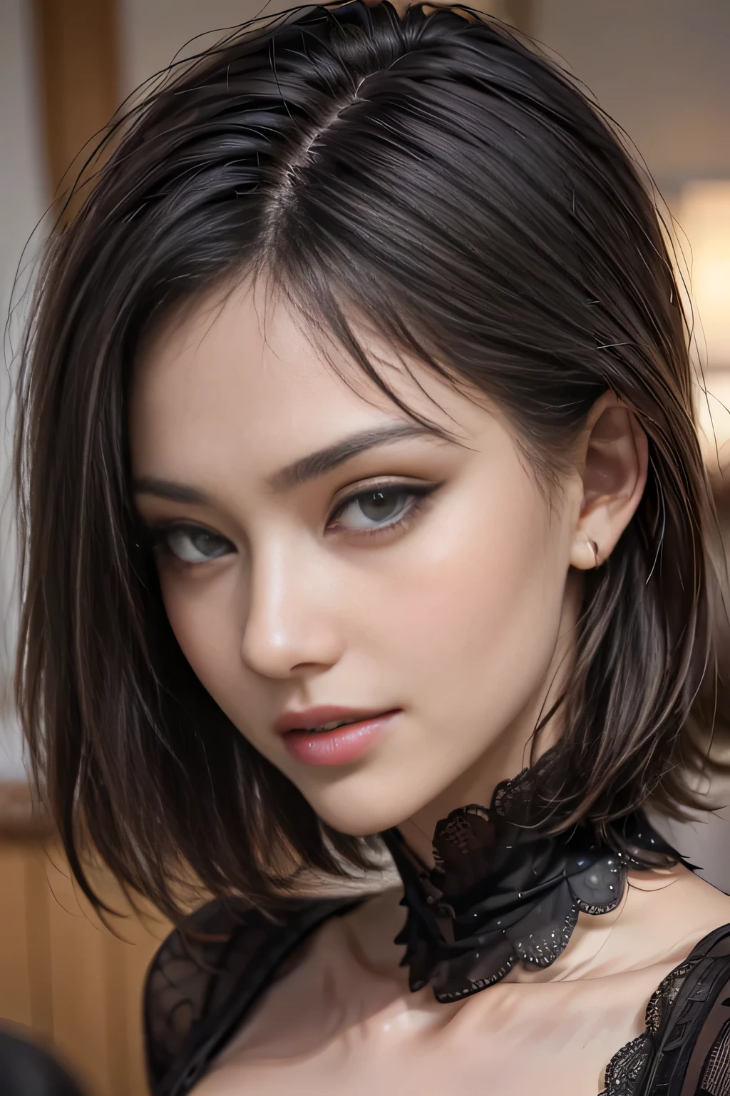 (masterpiece, Highest quality, 8k, Hyper Detail, Realistic), (1 female), Middle age, (Huge breasts), Awareness-raising,(Detailed eyes and face) Charm, Brunette color hair,Natural Makeup,Random color clothes(Brown eyes:1.05),Round Breasts,View your viewers,solo
