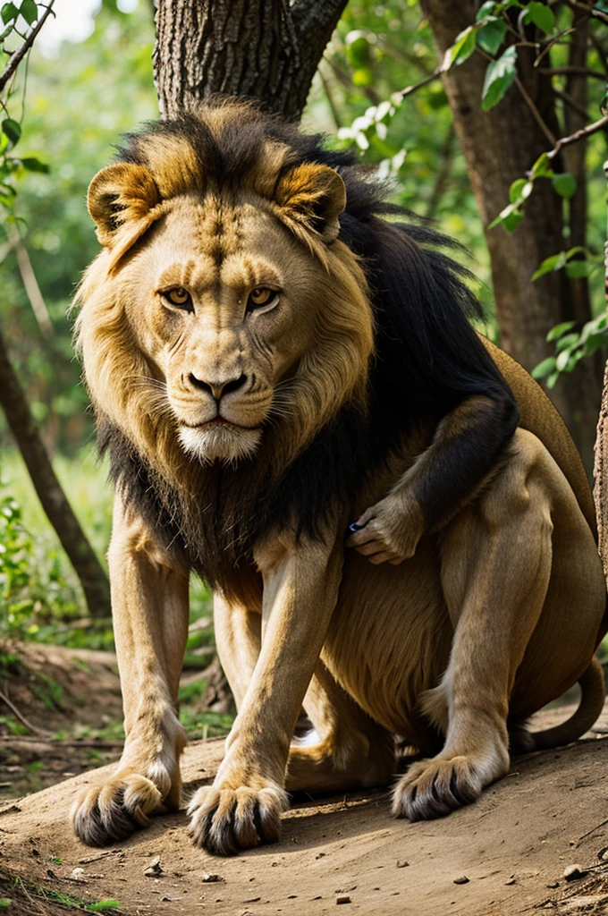 Monkey eating lion