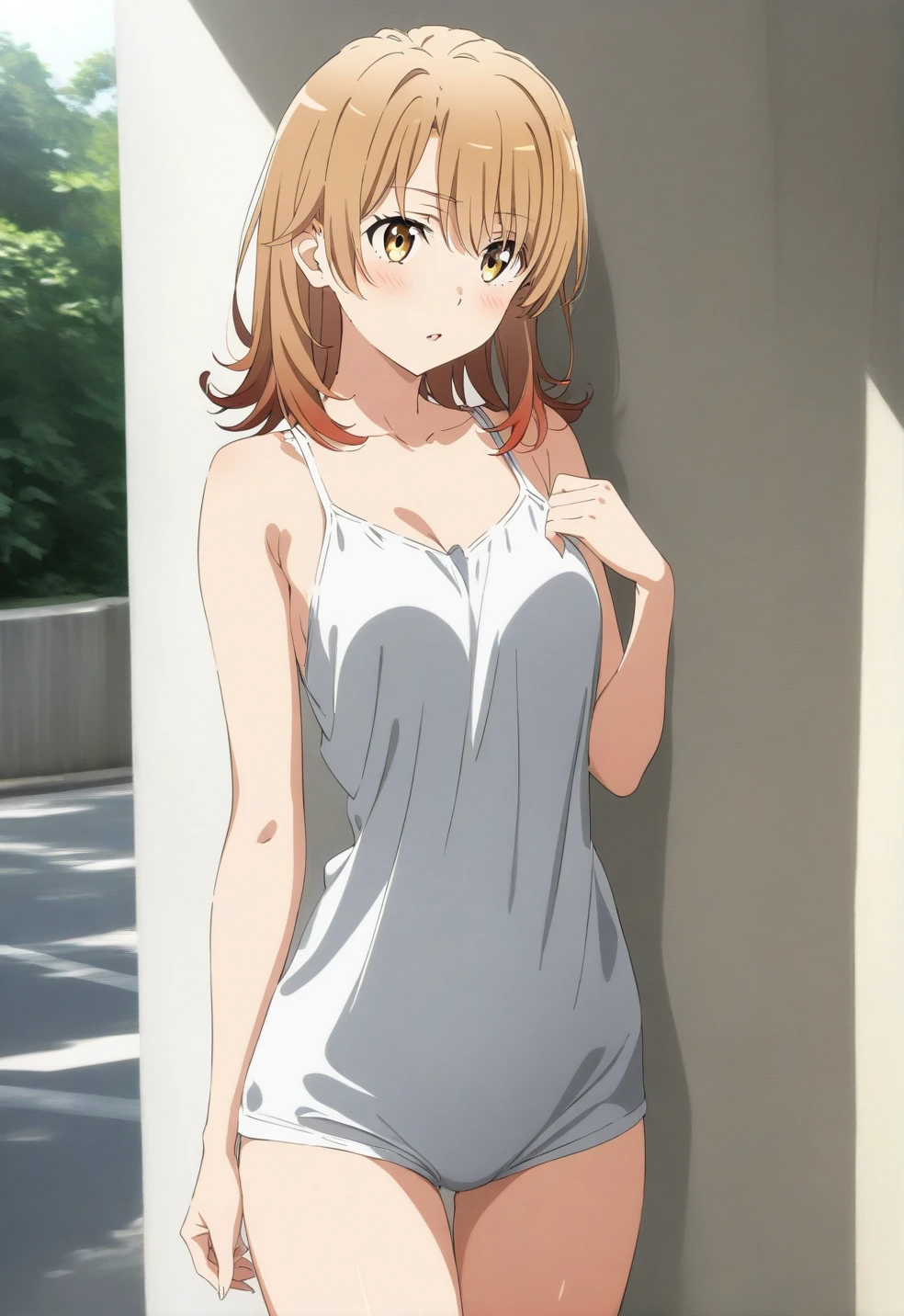 1girl, isshiki iroha, yahari ore no seishun lovecome wa machigatteiru, brown hair, brown eyes, , thigh, perfect face, perfect anatomy, light rays, photo background, extremely delicate body, smooth skin, feminine expression, (cristal clear eyes, beautiful face), (anime style), (artist m-da s-tarou:0.2), (best quality)