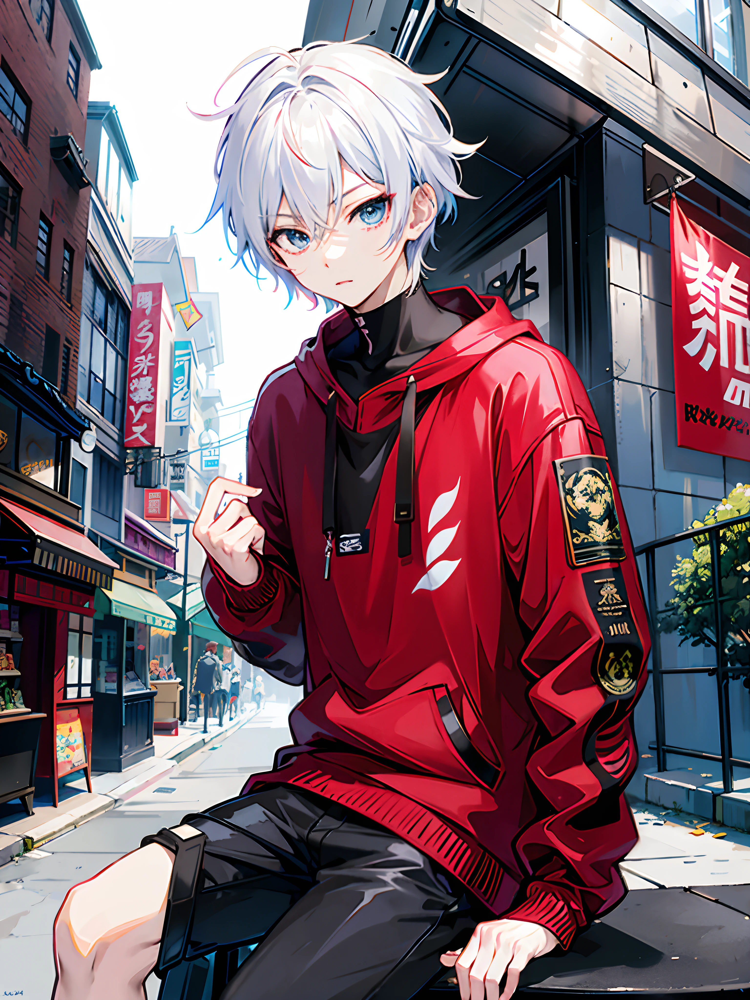 anime sentado em um banco em uma rua da cidade, estilo anime 4k, melhor papel de parede de anime 4k konachan, badass anime 8 k, Papel de parede de anime 4K, papel de parede de arte de anime 8 K, Papel de parede de arte anime 4k, papel de parede de arte de anime 4k, papel de parede de anime 4k, papel de parede de anime 4k, 4k manga wallpaper, estilo de arte de anime de alta qualidade, cabelo partido para um lado, design dos olhos