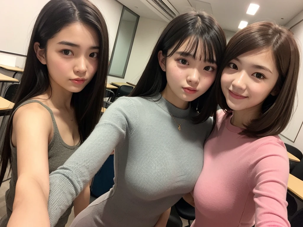 Indonesian girl -yeld Hstyle Casual, F Cup Breasts wearing crewneck