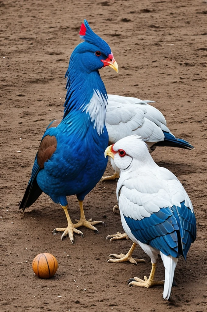 Gallo con polo azul que tenga escrito CIA y pollitos 