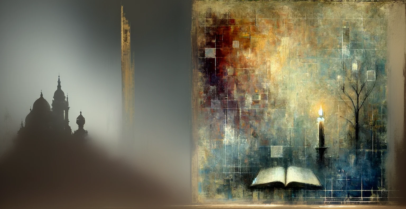 Picture of a book and a candle on a wooden table, In-depth knowledge, Breathtaking art, By Grzegorz Rutkowski, By Ludwig Konaszewski, Mysterious setting, Magical Scene, magical composition, read, Kurt Loesch, Breathtaking composition, Choi Book, magical realism painting, Ishak Holtz, Jean Sauca