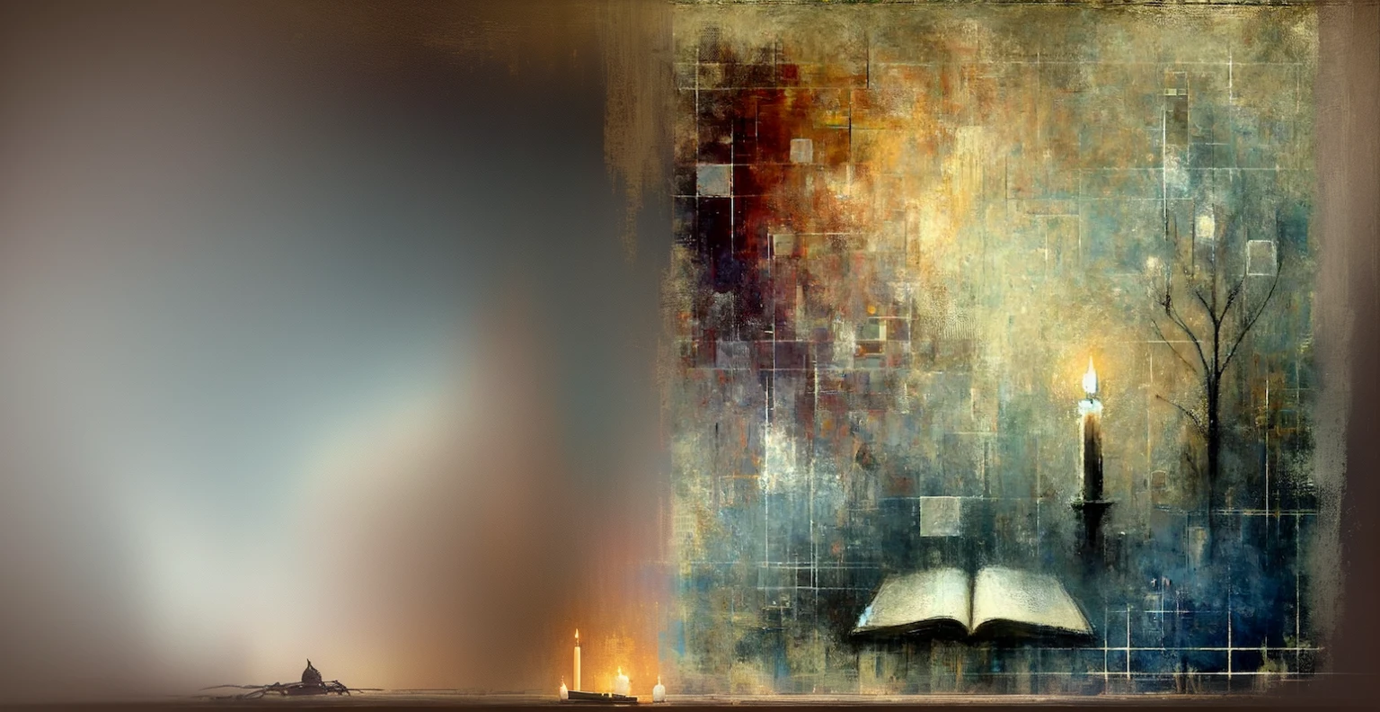 Picture of a book and a candle on a wooden table, In-depth knowledge, Breathtaking art, By Grzegorz Rutkowski, By Ludwig Konaszewski, Mysterious setting, Magical Scene, magical composition, read, Kurt Loesch, Breathtaking composition, Choi Book, magical realism painting, Ishak Holtz, Jean Sauca
