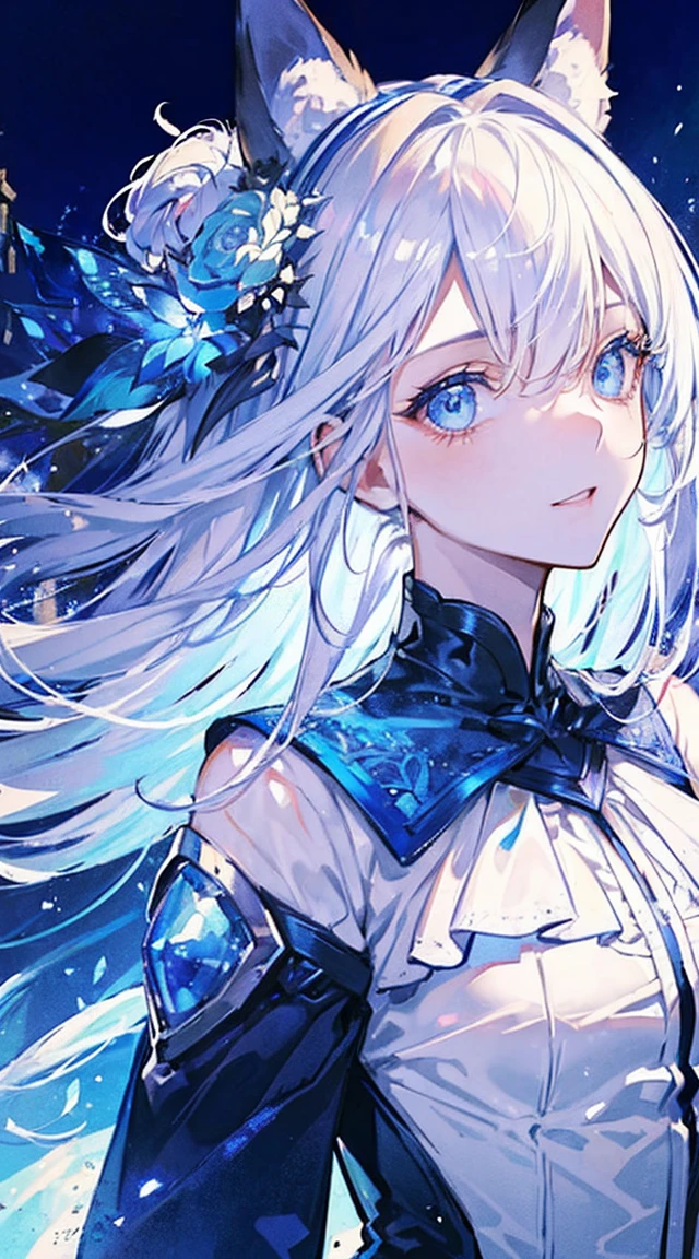 ((masterpiece:1.2)), ((Highest quality)), Highly detailed illustration style, Detailed skin texture, The texture of the fabric is delicate, Very detailed explanation, (masterpiece), Very beautiful illustration, The face is very detailed, RAW写real, Professional, Ultra-fine painting, Intricate details, Super Detail, Intricate decorative details, Perfect Anatomy, real, (Super beautiful and cool blue-eyed silver fox girl dressed as a fashion model), ((Beautiful silver fox ears)), (Beautiful silver fox tail), Beautiful normal breasts, (Beautiful and shiny silver hair), (Beautiful clear blue eyes), (Exquisite, Beautiful and clear eyes:1.6), ((Rich in details、Exquisite autumn and winter fashion brand clothing)), smile, ((Model walking)), ((look at me)), ((Daytime)), (A beautiful collection detailing special places in Paris), (8KHighest quality壁紙), (Very meticulous、Beautiful background)