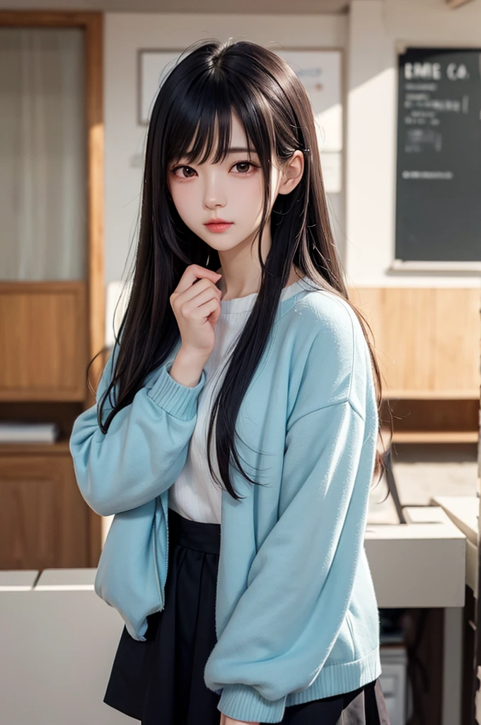 Absurdres, Masterpiece, Best quality, light colors, pastel colors, korean girl from webtoon with Beautiful face , beautiful hair , a character from kdrama, anime eyes, semi casual clothes, masterpiece background, detailed background