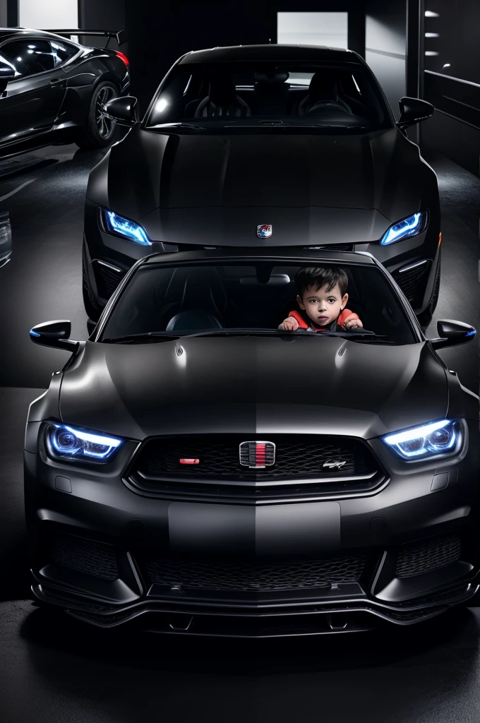 Black color name expensive car, inside it a boy and the face will be black and dark, it will look a little different, scary type, the small red and blue lights of the site graphics will light up, and yes the boy's face will be dark.