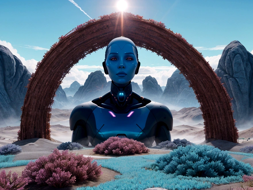an image that features a digital or futuristic landscape, perhaps with a 3D-rendered figure looking out over it, symbolizing the exploration of AI-generated content. You could use vibrant colors and digital motifs to emphasize the AI aspect.