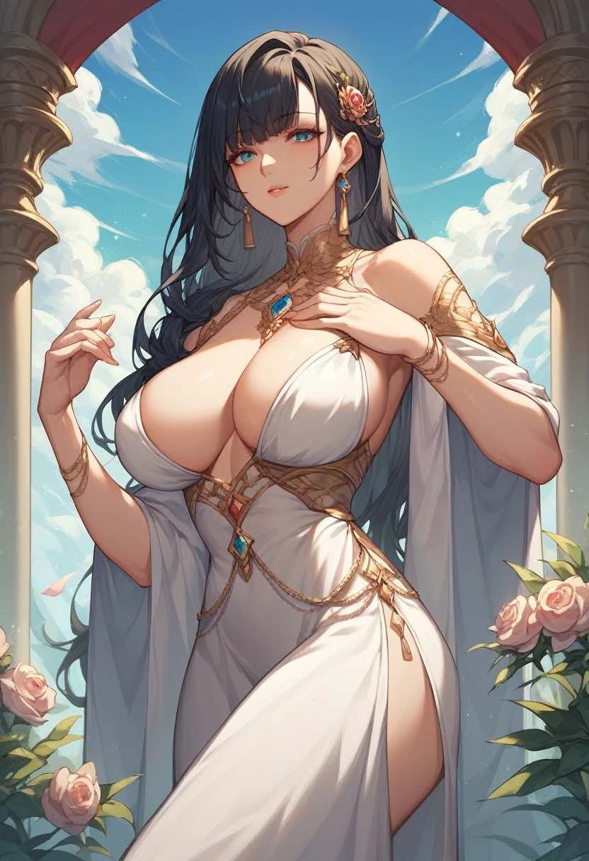 A mature woman,Long black hair,Bangs,high quality,Beautifully,masterpiece,apparel