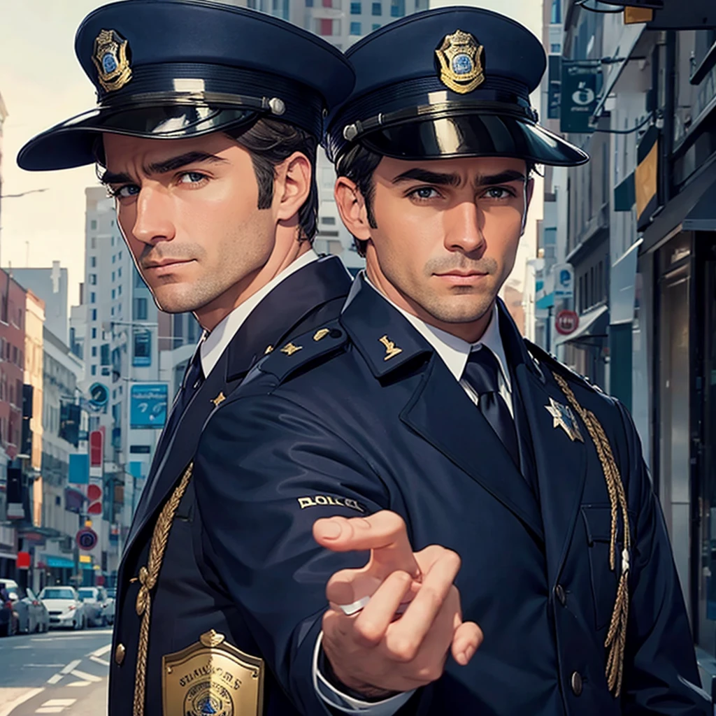A handsome Police inspector in a cinematic style