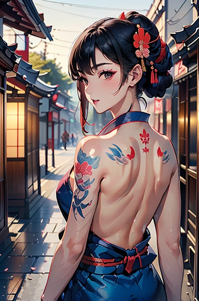 {{{ukiyo-e_style}}},{{flat_style}},{Simple_color},{{{masterpiece}}},{katsushika_hokusai},length_hair,hair_flower,{{black_hair}},red_eye,red_null,{Chinoiserie},{{{Highest_quality}}},kimono,{{Super detailed}},{figure},Maple_leaf_flight,{{One Woman}},{{{alone}}},{{of_Very To_delicate_ofd_beautiful}},blofk_stare,close_To_Audience,{Wind},{flight_splash},{flight_petal},Wind,((large tattoo on the back)){Gorgeous ofd rich graphics}((Undressed kimono))((Big Ass))((She has a big tattoo on her back))((black thong))Red image