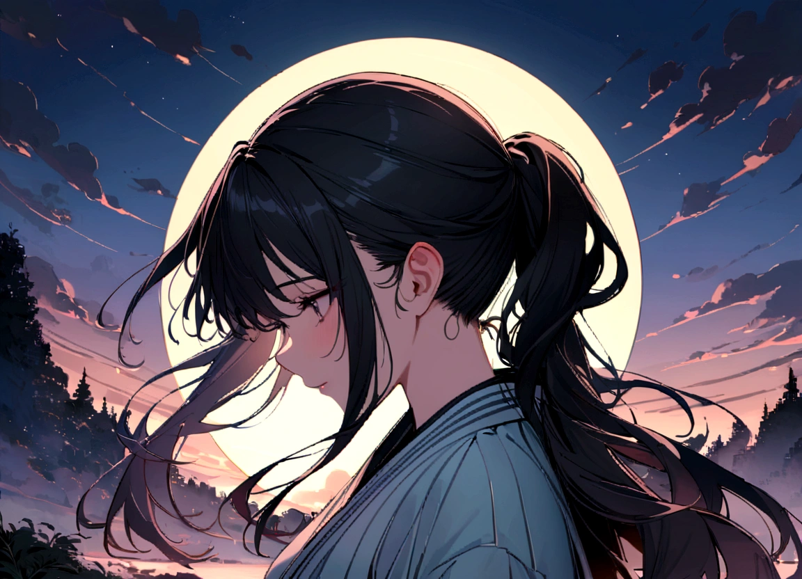 panoramic (in the night Countryside Tian Ying), (detailed background is Beautiful stream, full moon and many detailed fireworks), (back style, in a kimono), break, ((8girls)), look at fireworks, (1 girl is blue long hair), (1 girl is silver long hair), (1 girl is ponytail green hair), (1 girl is brown bob short hair), (1 girl is brown long hair), (3 girls are black long hair), BREAK, perfect anatomy, masterpiece, best quality, 16k, beautiful detailed grow, daydreaming expression.