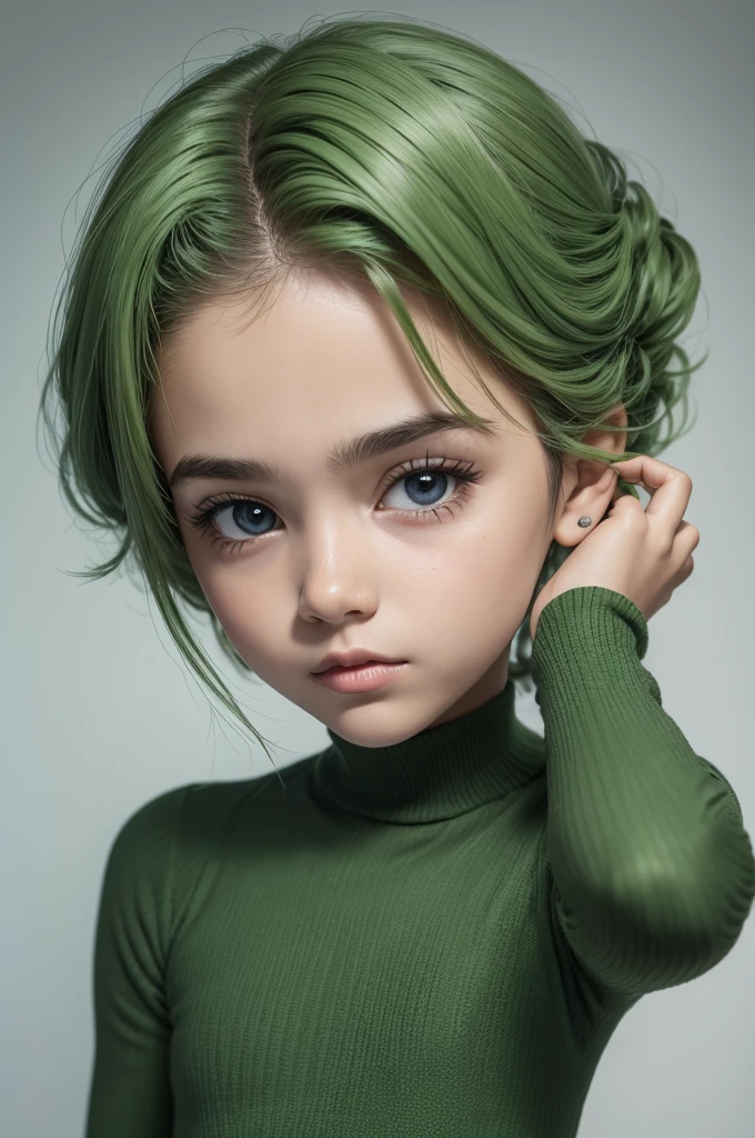 Cria um personagem com cabelos brancos e olhos verdes