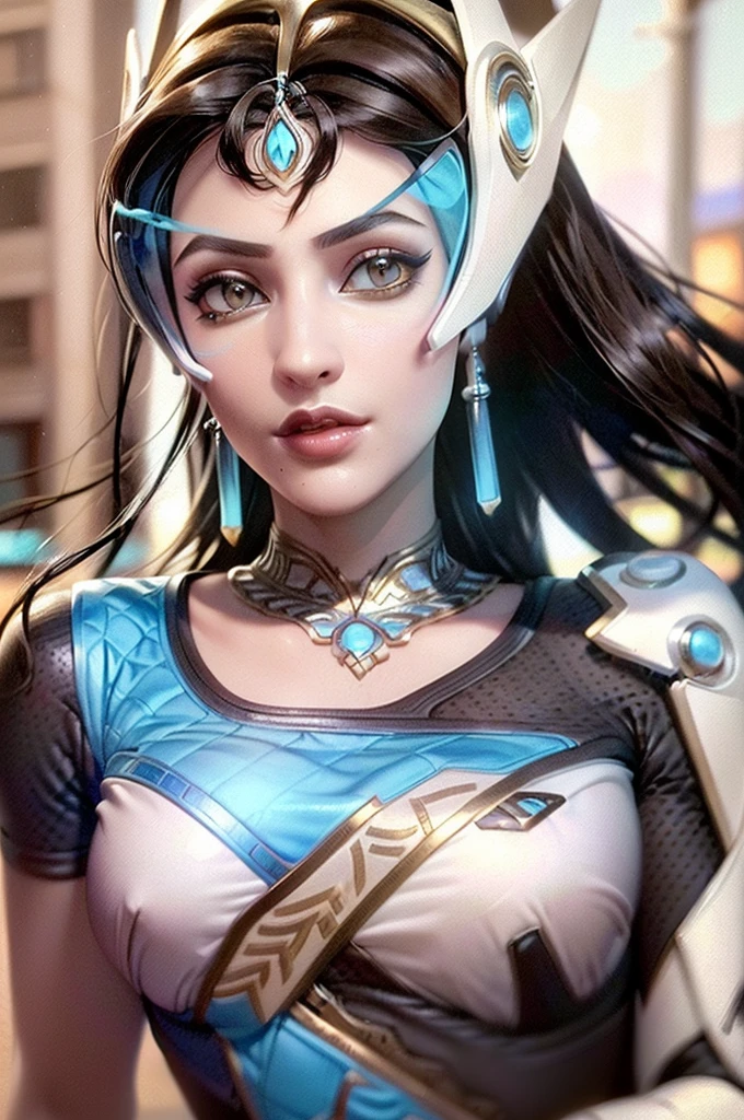 ((Realistic lighting, Best quality, 8K, Masterpiece: 1.3)), Focus: 1.2, 1girl, Perfect Body Beauty: 1.4, Slim Abs: 1.1, ((Dark Brown Hair)), (Symmetra: 1.4), (Outdoor, Night: 1.1), City Street, Super Fine Face, Fine Eyes, Double Eyelids,