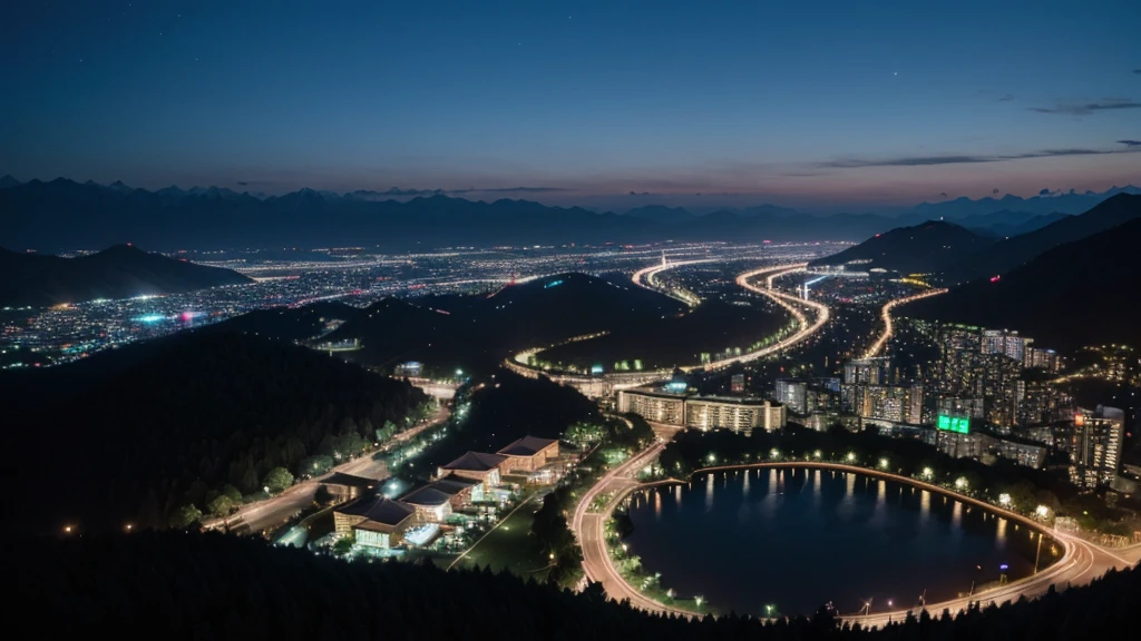 Night view of mountain resort and resort hotel