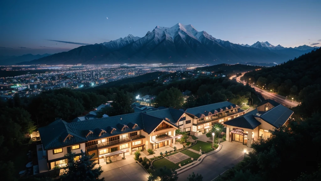 Night view of mountain resort and resort hotel