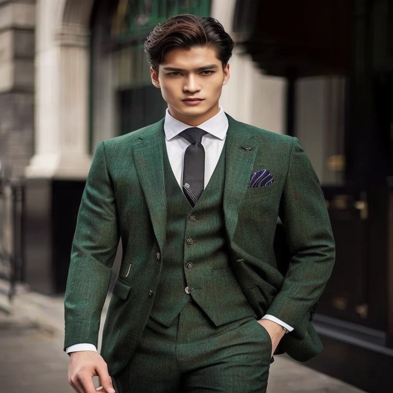 ชายอาราฟwear a suitสีเขียวผูกเน็คไทยืนอยู่บนถนน, Put on green. suit, Dress well, Dress well, Green suit and bow tie, 3-piece suit, Handsome and elegant, Suits and waistcoats, Three-piece suit, complex suit, Put on green., stylish suit, wear a suitผู้ชายที่มีสไตล์, wear a suit, fully dressed